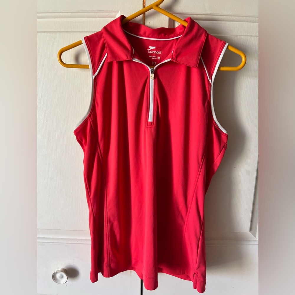 Slazenger Red Zip Polo Top with White Trim